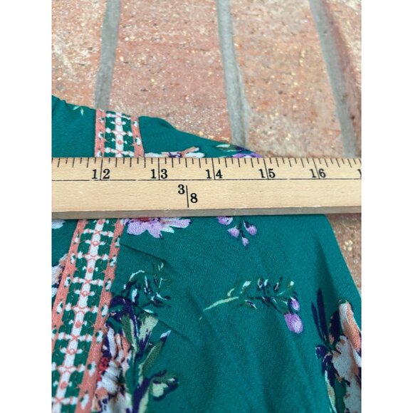 Rachel Zoe Green Floral Boho Peasant Top Puff Sleeves & Tassel Tie Neck Womens S - Picture 8 of 11